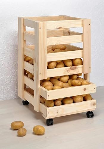 habeig Kartoffelkiste Obsthorde aus Holz mit Rollen HI 90000 Obstkiste Kiefernholz Aufbewahrungskiste