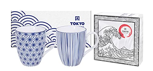 TOKYO design studio Nippon Blue, 2 Tassen Set in dekorativer Geschenkbox, Porzellan Geschirr, 380ml