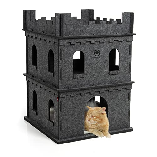 CanadianCat Company ® | Katzen-Chateau aus Filz für Katzen - Felty Fort | Erdgeschoss + Etage + XXL Flauschkissen - Set