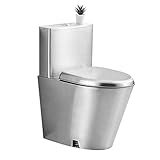 Gewerbliche Toilette aus 304 Edelstahl, Doppelspültoilette, hocheffiziente einteilige Toilette mit Wassereinsparung, Toilettenschüssel mit Soft-Close-Sitz und bequemer Sitzhöhe, Siphonspülung (Edelsta