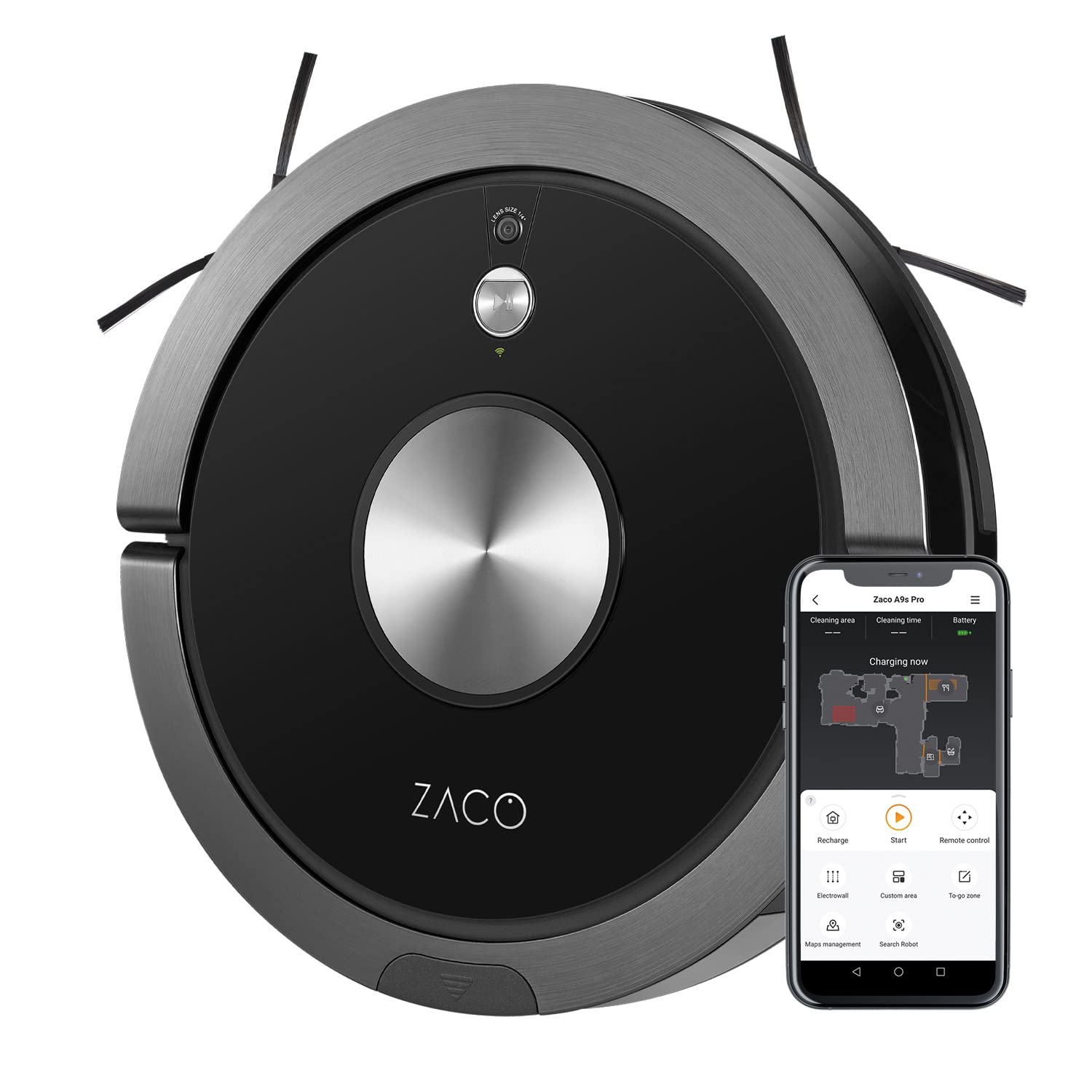 ZACO A9sPro Saugroboter mit Wischfunktion, App & Alexa, 7,6 cm flach, Staubsauger Roboter mit Raumkarte & Mapping, bis 2h Laufzeit, leiser Roboterstaubsauger für Teppich, Tierhaare & Parkett, schwarz…