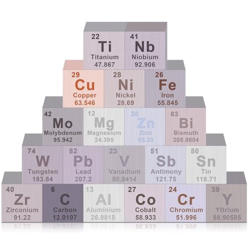LYNNRICK 20-Teiliges Elements-Würfel-Set, Periodensystem der Elemente, Wolfram-Würfel, 0,39, Metall für Elements Collection,