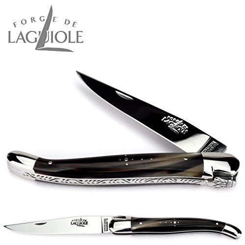 Forge De Laguiole Taschenmesser - 12 cm - Griff Hornspitze - Klinge 10 cm glänzend - Backen glänzend