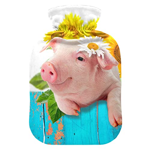 YOUJUNER Wärmflasche mit Schönes Schwein Bezug, Groß 2 Liter Heißwasserbeutel Heißwasserbeutel Bettflasche