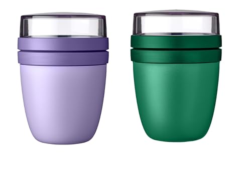 Mepal - Lunchpot Mini Ellipse Mixed - Vivid Lilac + Vivid Green – 300 ml praktischer Reisebecher, Joghurtbecher, To go Becher – Geeignet für Tiefkühler, Mikrowelle und Spülmaschine, 420 ml