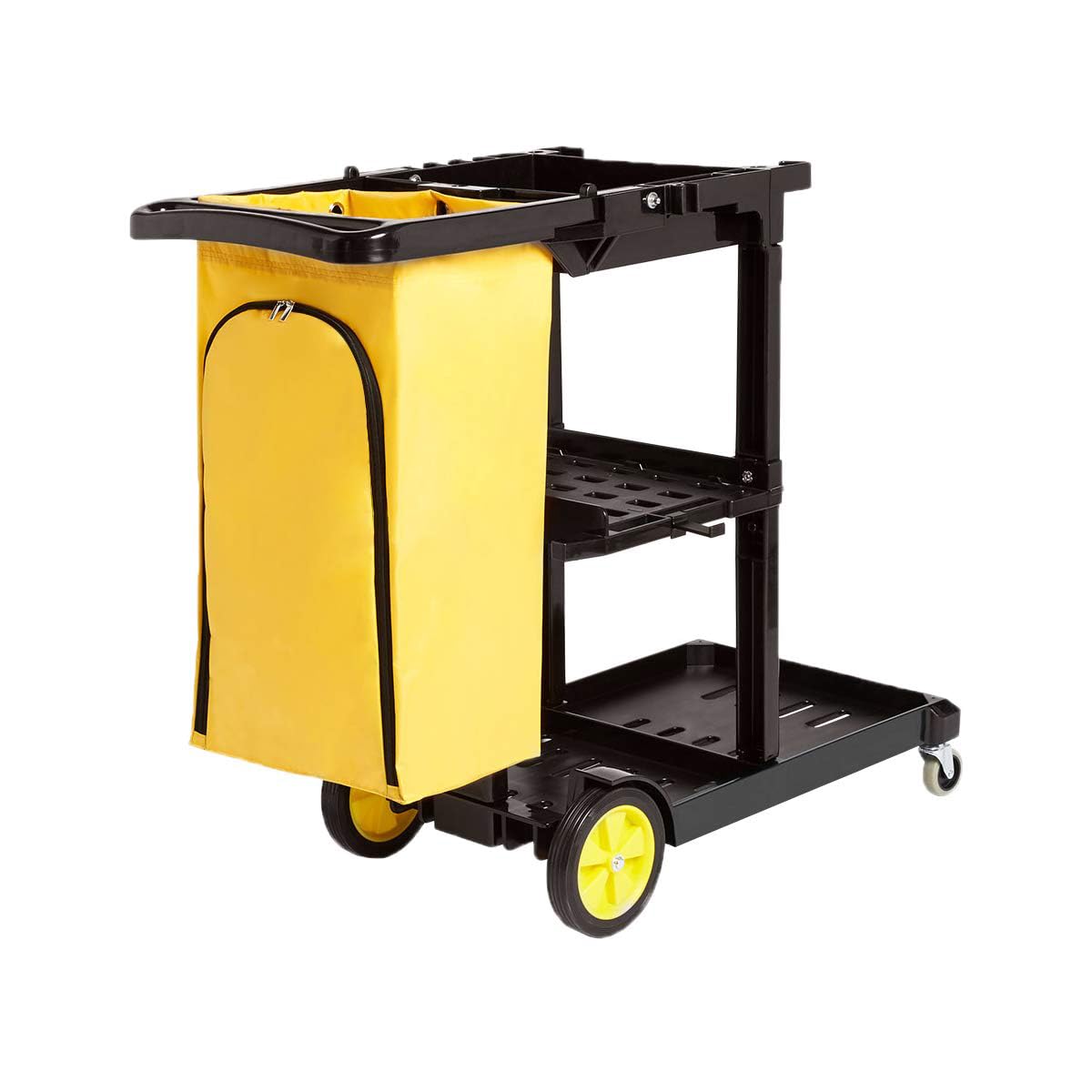 Amazon Basics Reinigungswagen mit Reißverschlusstasche und 2 Ablageflächen, Schwarz/Gelb, 120 x 51 x 98cm (Früher Marke AmazonCommercial)