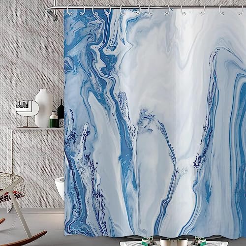 HATEGE Duschvorhang Anti-Schimmel Marmor 3D Duschvorhänge 200x200 Blaue Streifen Duschvorhang Textil Waschbar Wsserdicht für Badezimmer Badewanne Badevorhang Bad