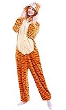 Dolamen Erwachsene Unisex Jumpsuits, Kostüm Tier Onesie Nachthemd Schlafanzug Kapuzenpullover Nachtwäsche Cosplay Kigurum Fastnachtskostuem Xmas Halloween (X-Large (68,8"-72,8"), Tigger)