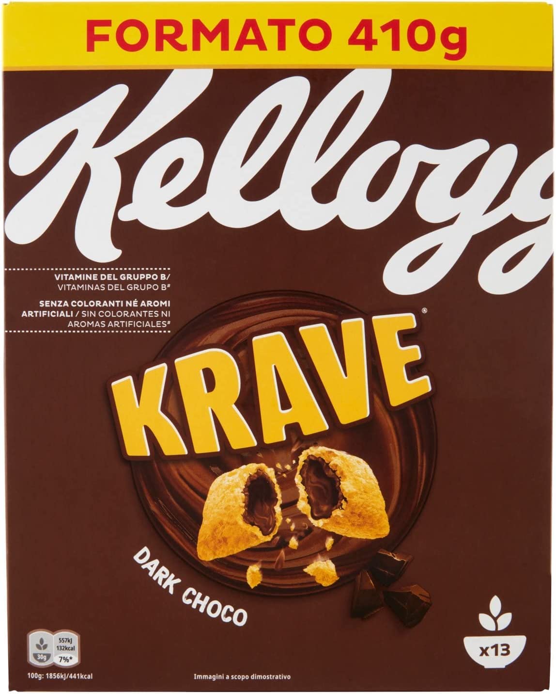 3x Kellogg's Krave Dark Choco Flavour Cerealien Weizen-, Hafer- und Reisbündel mit Schokoladenfüllung 410g