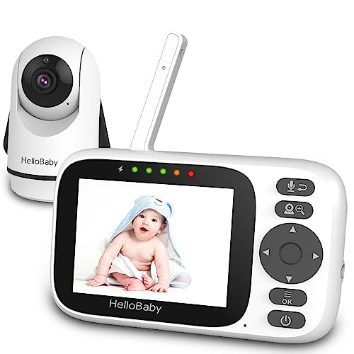 HelloBaby Babyphone mit Kamera, ferngesteuertes Schwenk-Neige-Zoom Video Babyphone und 3,2'' IPS Bildschirm, 2 Wege Audio, Infrarot Nachtsicht, VOX Modus, kein WiFi und mehrsprachig