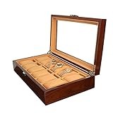 YIQIFEI Uhrenbox Große Aufbewahrungsbox Holzmaterial Vitrine Organizer Glasplatte Flip Cover Herren Aufbewahrungsbox mit Kissen 12 Slots Uhren Schmuck Aufbewa