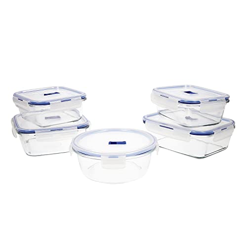 Luminarc Pure Box Active Frischhaltedosen aus Glas, extra stark, BPA-frei, Mikrowelleventil, 5 Stück