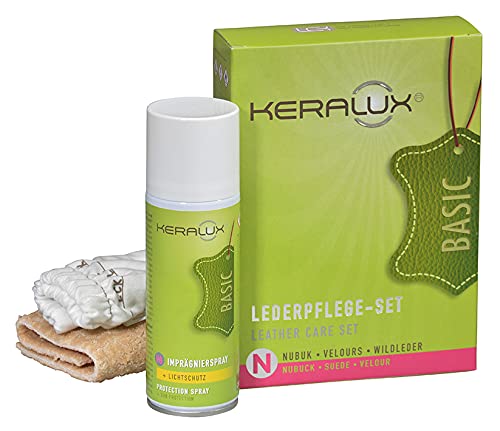 KERALUX Lederpflege-Set für Nubuk-Leder: Handschuh, Schmutzradierer, 200 ml Spray