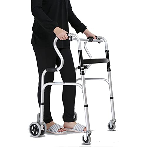 Gehhilfen für Senioren, leichtes Gehgestell für Erwachsene, höhenverstellbar, zusammenklappbar, mobiler Assistent, rutschfester Handlauf mit Sitz für Rollatoren für ältere Menschen