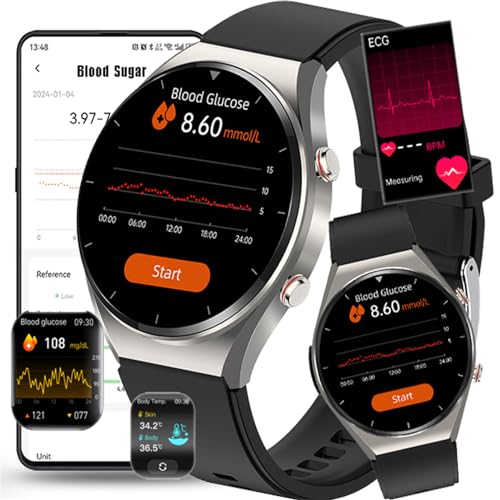 Fohatu ECG Smartwatch 𝐁𝐥𝐮𝐭𝐳𝐮𝐜𝐤𝐞𝐫,𝐁𝐥𝐮𝐭𝐳𝐮𝐜𝐤𝐞𝐫 Fitness-Tracker 𝐄𝐂𝐆 Pulsschlag Temperatur Pulsschlag Blut Blutsauerstoff Schlafüberwachung, Schrittzähler Aktivitätstracker,Silver