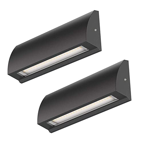 ledscom.de LED Wand-Lampe Segin Treppenlicht für innen und außen, flach, Aufbau, schwarz, kalt-weiß, 400lm, 2 STK.