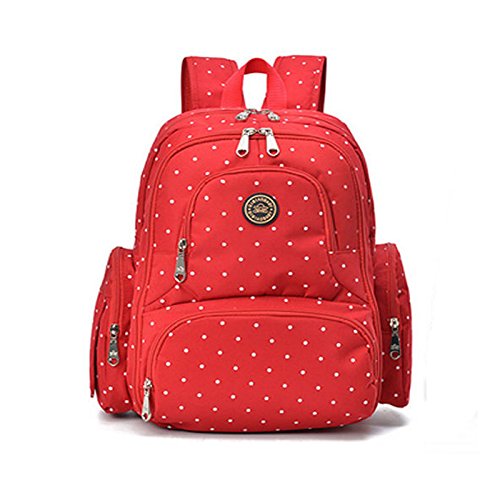 Wickelrucksack Wickeltaschen Mutter Rucksäcke inklusive Wickelauflage, Taschenbefestigungssystem für den Kinderwagen (Rot Punkt)