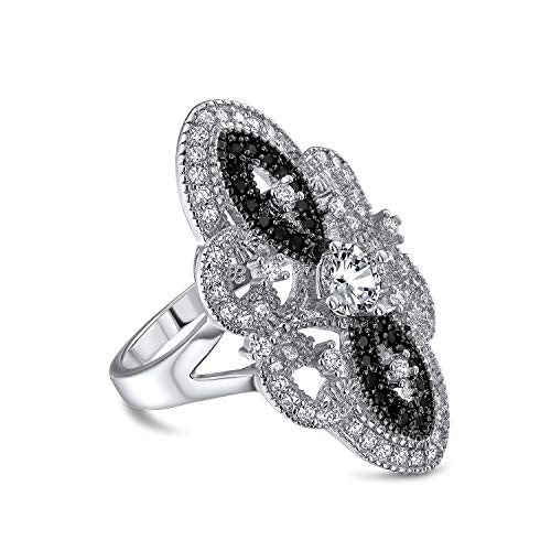 Bling Jewelry Art-Deco-Stil Schwarz Weiß Cz Filigran Ewide Mode Statement Rüstung Volle Finger Ring Für Frauen Silber Vergoldet Messing