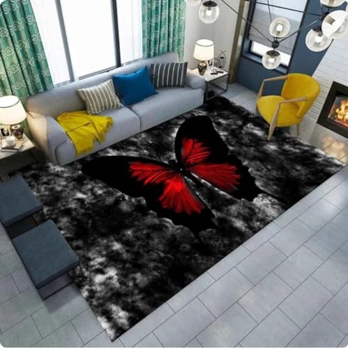 ZAMOUX 3D-Gedruckte Teppiche Mit Schmetterlingsmuster Für Wohnzimmer Schlafzimmer Nachttisch Flur rutschfeste Bodenmatte 80x120cm