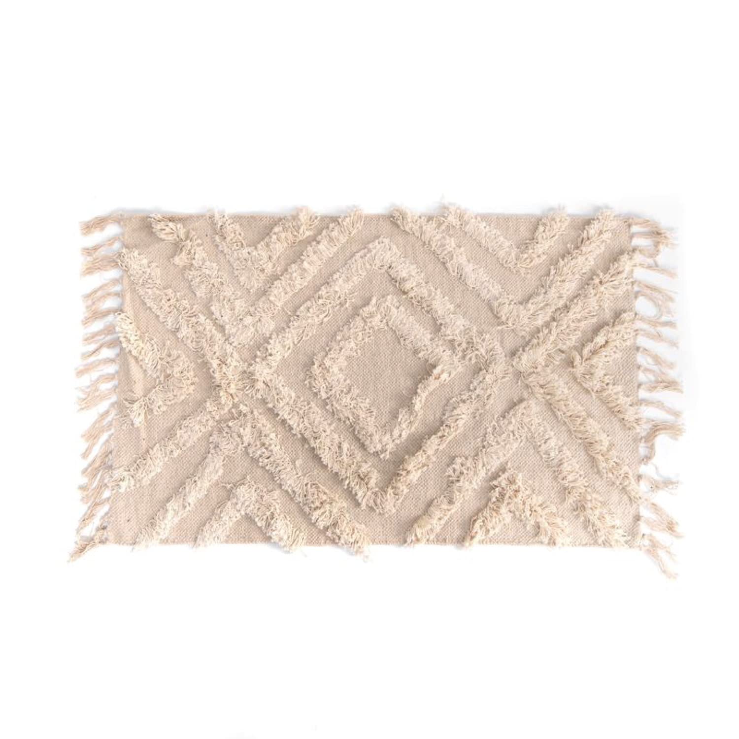 CIAL LAMA Rechteckiger Teppich aus Baumwolle, Boho, 60 x 90 cm