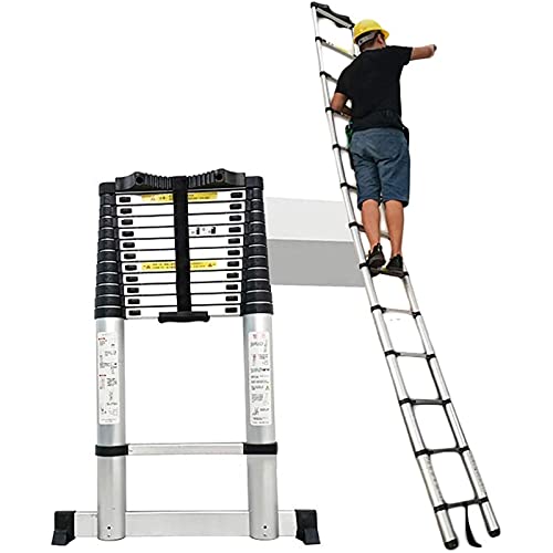 Teleskopleiter mit Stabilisatorstange, 8 m/7 m/6 m/5 m/4 m/3 m/2 m/1 m hoch, ausziehbare Aluminium-Teleskopleiter für den Notfalleinsatz bei Hausbauern, Dachbodenarbeitsplätzen, 330 Pfund Tragkraft