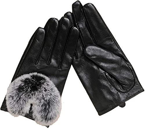 GHCXY Unisex-Erwachsene Fäustlinge Damen Touchscreen Leder Handschuhe Warm Einfach Fahren Glamouröse Handschuhe Herbst und Winter Lederhandschuhe Schwarz M