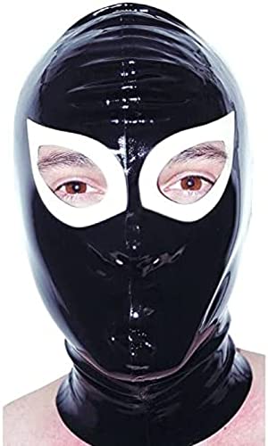 Latexmaske Schwarz-Weiß-Hauben Offene Augen Mit Nasenlöchern Fetisch Gummihaube Kopfbedeckung Mit Rückenreißverschluss,X-Large