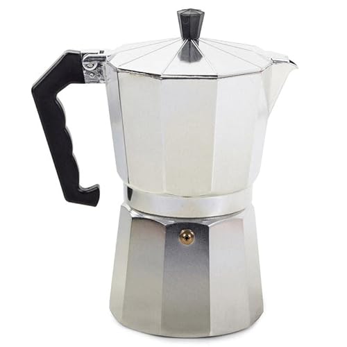 Café Genuss Espressokocher: 9 Tassen, 450 ml. Kaffeekocher, Elektro, Gas, Ceran. + Gratis eBook (Silber)