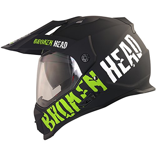 Broken Head made2rebel Cross-Helm grün mit Visier - Enduro-Helm - MX Motocross Helm mit Sonnenblende - Quad-Helm (L 59-60 cm)