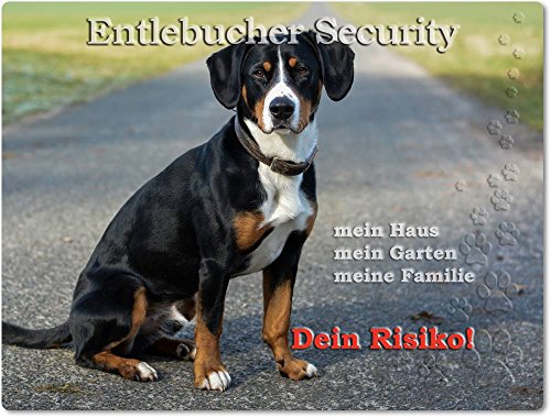 Merchandise for Fans Warnschild - Schild aus Aluminium 30x40cm - Motiv: Entlebucher Sennenhund Security (02)