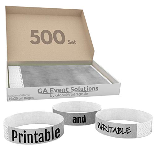 500 Eintrittsbänder aus Tyvek zum selbst gestalten und bedrucken in Silber von GA Event Solutions - Party Einlassbänder, Festival Armbänder für dein Event