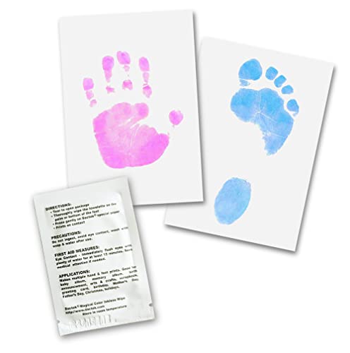 Set für Fußabdruck & Handabdruck | rosa | für jedes Alter nur auf Spezialpapier | Dactek (3 x Wischtücher / 15 x Spezialpapier)