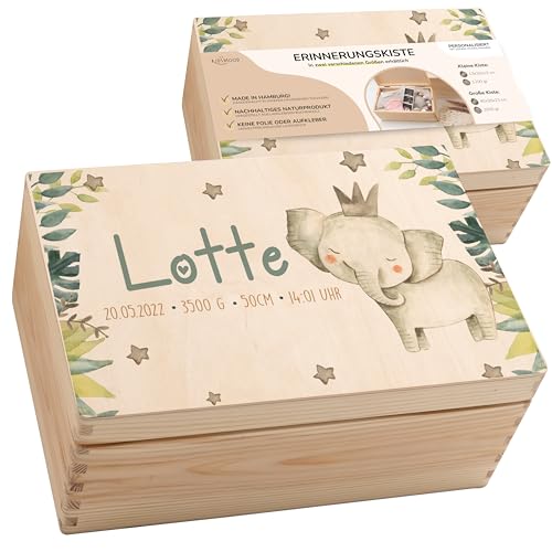 Kidsmood Personalisierte Erinnerungsbox | Individuelle Babybox mit Namen & Geburtsdaten | Handgefertigte Holzkiste mit Deckel für Babys | Schatzkiste als Geschenk zur Geburt oder Taufe
