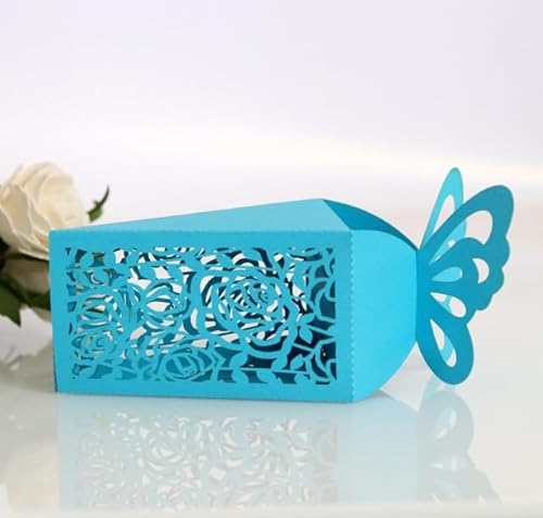 50/125 Stück Laser-Fenstergitter-Rosen-Geschenkboxen für Süßigkeiten, dreieckige Papier-Schmetterlings-Verpackungsboxen für Hochzeits-Party-Dekoration