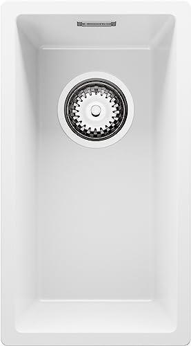 Unterbauspüle Weiß 26 x 47 cm, Granitspüle + Siphon Klassisch, Küchenspüle ab 30er Unterschrank, Unterbauspüle von Primagran