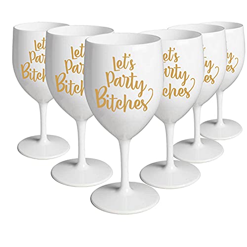 6 Let's Party Bitches Gläser | 50cl | Weiß | Premium Qualität | Unzerbrechlich | Wiederverwendbar | Cocktail | Pool & Strand | JGA | Geschenkidee | Mädelsabend | Geburtstag | Spaß | OriginalCup®