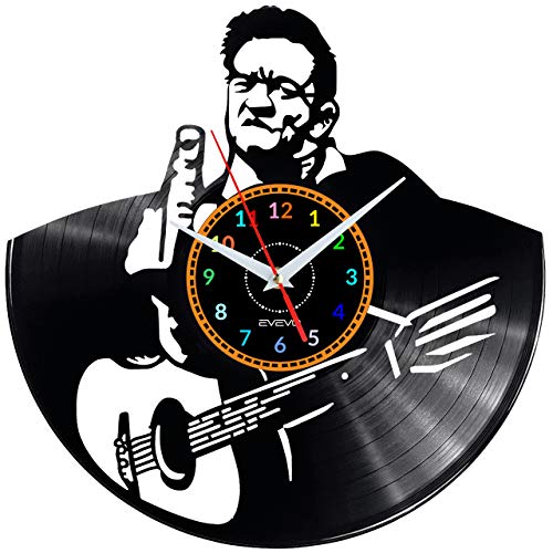 EVEVO Johnny Cash Wanduhr Vinyl Schallplatte Retro-Uhr groß Uhren Style Raum Home Dekorationen Tolles Geschenk Wanduhr Johnny Cash