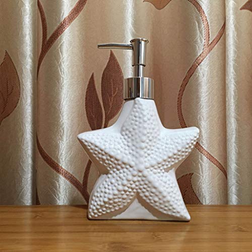 Tangerniu Weiße Keramik Seifenspender mit Silber Pumpe Kreative Seestern Form Lotion Vorratsglas 17 Unze Flüssigkeitsflasche Badezimmer for Restaurant Hotel