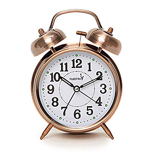 FLOITTUY Lauter Alarm für Tiefschläfer, 10,2 cm Doppelglocken-Wecker mit Hintergrundbeleuchtung für Schlafzimmer und Heimdekoration (rotbraun)