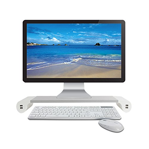 Meisax Bildschirmständer Monitorständer Notbookhalterung Aluminium Monitorerhöhung für iMac, MacBook, Laptop, Drucker und PC mit EU AC Kable + 4 USB Ports (Silber)