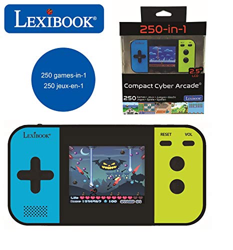Lexibook JL2377 Compact Cyber Arcade Tragbare Spielkonsole, 250 Gaming, LCD, Batteriebetrieben, Videospiel Kind Teenager, schwarz/blau/grün