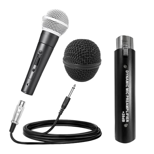 Yangyou Für Dynamischen Mikrofonvorverstärker DM1 + SM58SK-Mikrofon + Mikrofongitter 28 DB Verstärkungszubehör für Dynamisches und Passives Bändchenmikrofon