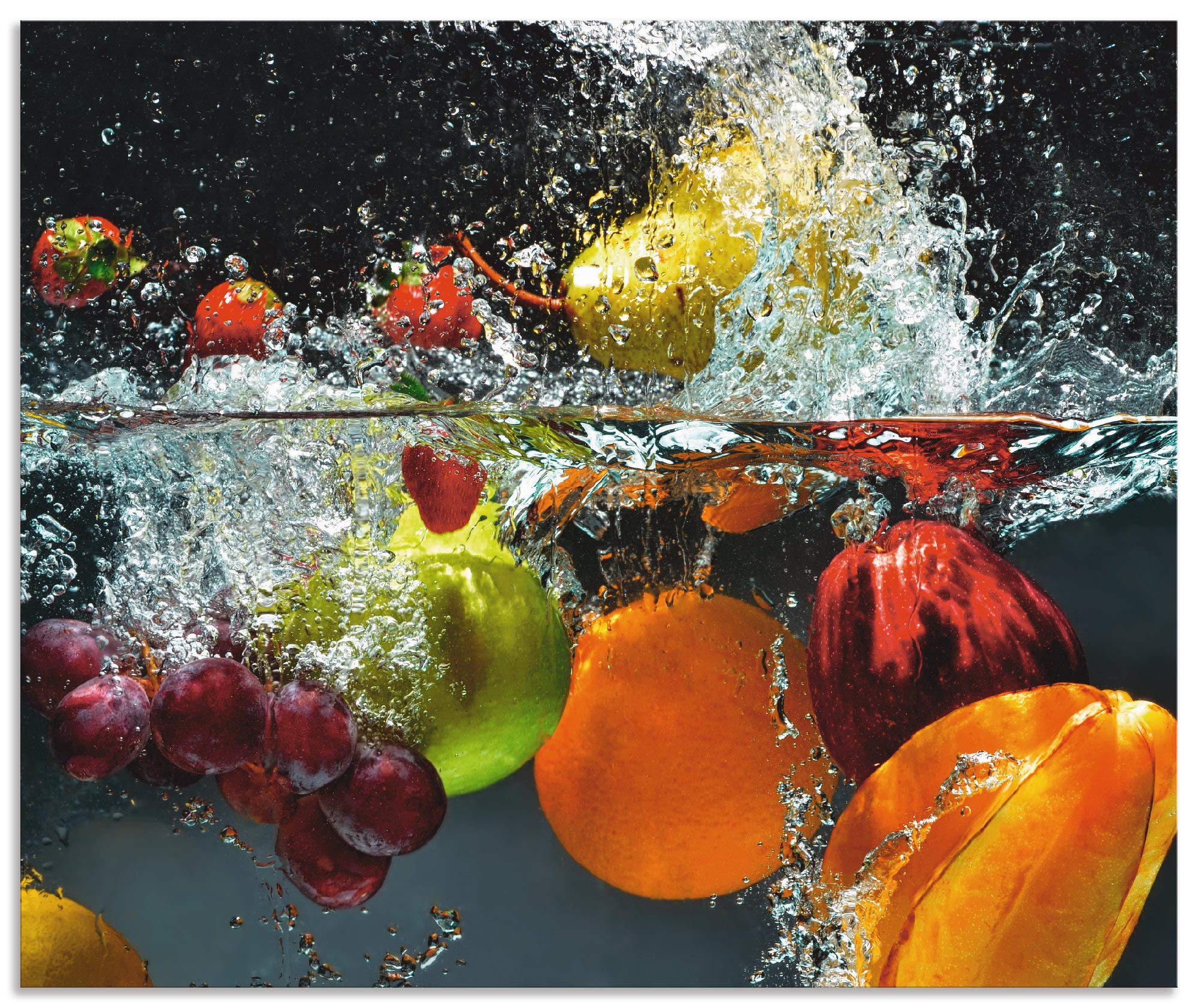 ARTland Spritzschutz Küche aus Alu für Herd Spüle 60x50 cm (BxH) Küchenrückwand mit Motiv Essen Obst Früchte unter Wasser Erbeeren Trauben Orange S6JP