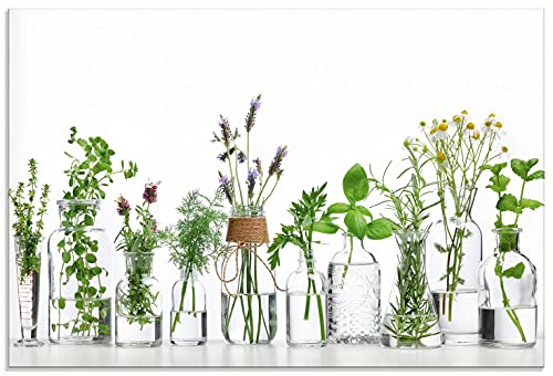Artland Küchenrückwand Glas mit Motiv Spritzschutz Küche 90x60 cm Desgin Modern Kräuter Pflanzen Blumen Basilikum Lavendel Gewürze H9KE