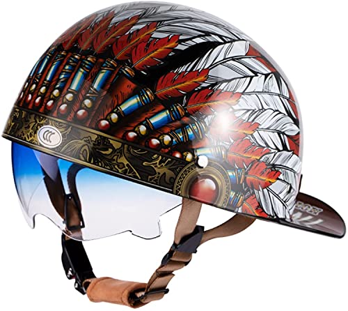 Vintage Motorrad-Helm Brain-Cap · Halbschale Jet-Helm Roller-Helm Scooter-Helm Mofa-Helm Retro Motorrad Half Helm,DOT/ECE Zertifizierung Motorradhelm for Erwachsene Herren Damen