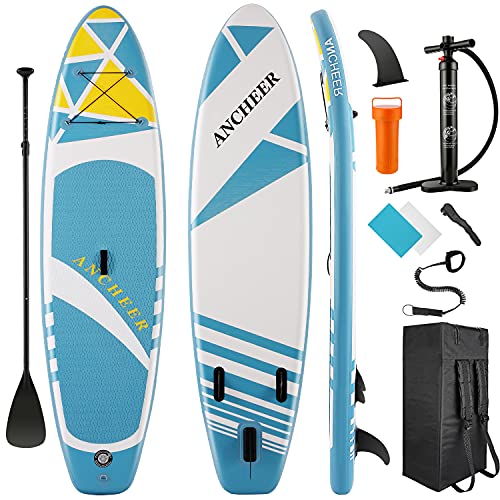 ANCHEER Aufblasbares Stand-Up-Paddle-Board mit Premium-SUP-Zubehör und Tragetasche, verstellbarem Paddel, Spiralleine, Handpumpe (Tiefseeblau)