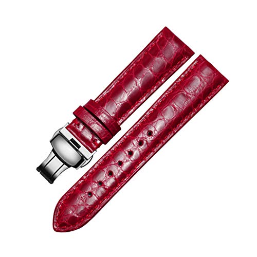 Krokodillederband 14mm-24mm Schwarz/Braun/Rot/Blau-Armband mit Faltschließe für Männer und Frauen, 17mm
