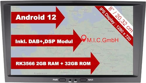 M.I.C. AO8Lite Android 12 Autoradio mit navi Ersatz für Opel Antara Astra h Combo Corsa d Meriva Signum Vectra Vivaro Zafira b: DSP DAB Plus 2 Din BT 5.0 WLAN 8" IPS Bildschirm 2G+32G USB sd GPS