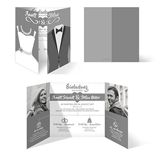 Hochzeitseinladungen (30 Stück) - Braut und Bräutigam Altarfalz - Hochzeitskarten in Grau