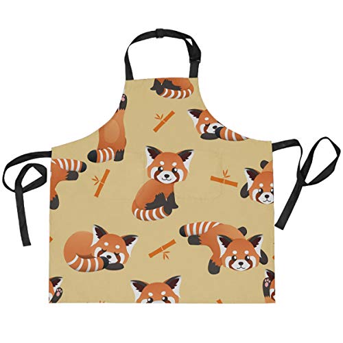 TropicalLife HaJie verstellbare Lätzchenschürze, niedliches rotes Panda-Tier, Bambus, Koch, Uniform mit 2 Taschen, für Männer und Frauen, Küche, Kochen, Unisex, Arbeitskleidung